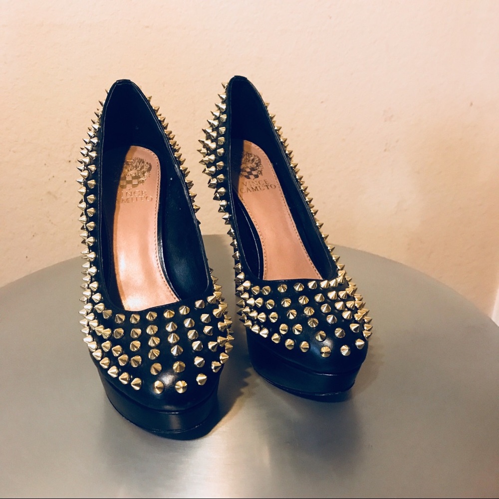 Black leather with gold spikes Vince camuto heels